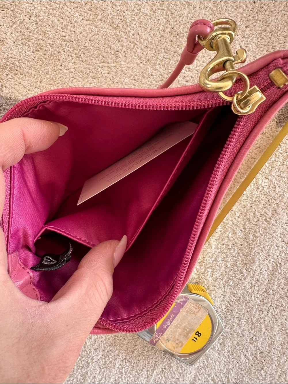 Coach Pink and Tan Signature Canvas Wristlet with Character Appliqués
